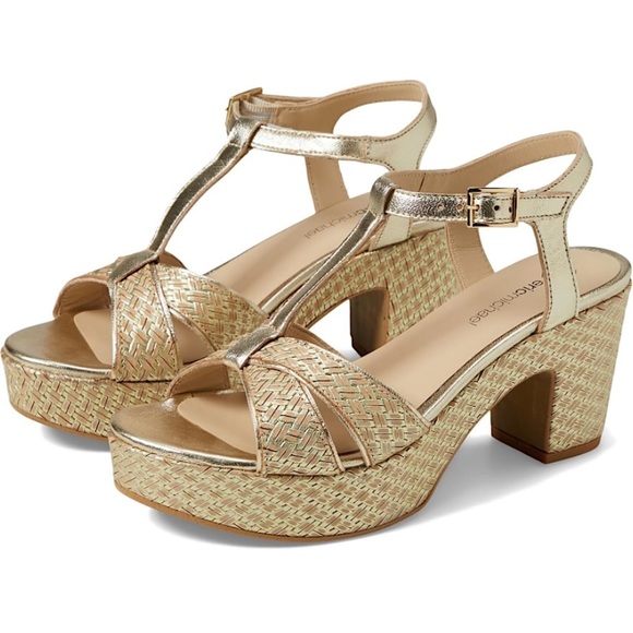 NIB Eric Michael Valencia Gold Metallic Leather Platform Sandals Womens Size 9.5 - Picture 1 of 8